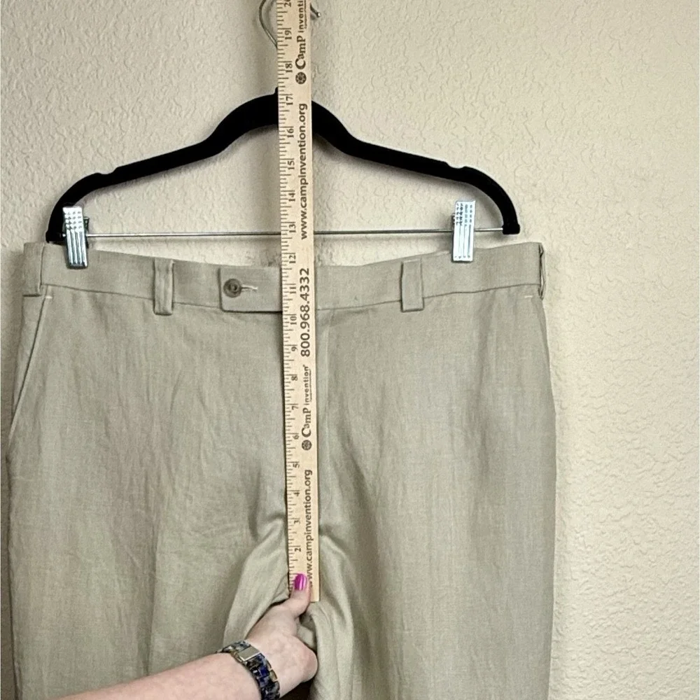 Calvin Klein Mens 36x30 100% Linen Dress Pants Beige Khaki Flat Front Trousers
